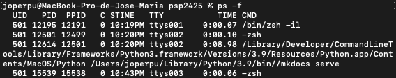 Comando ps en macOS