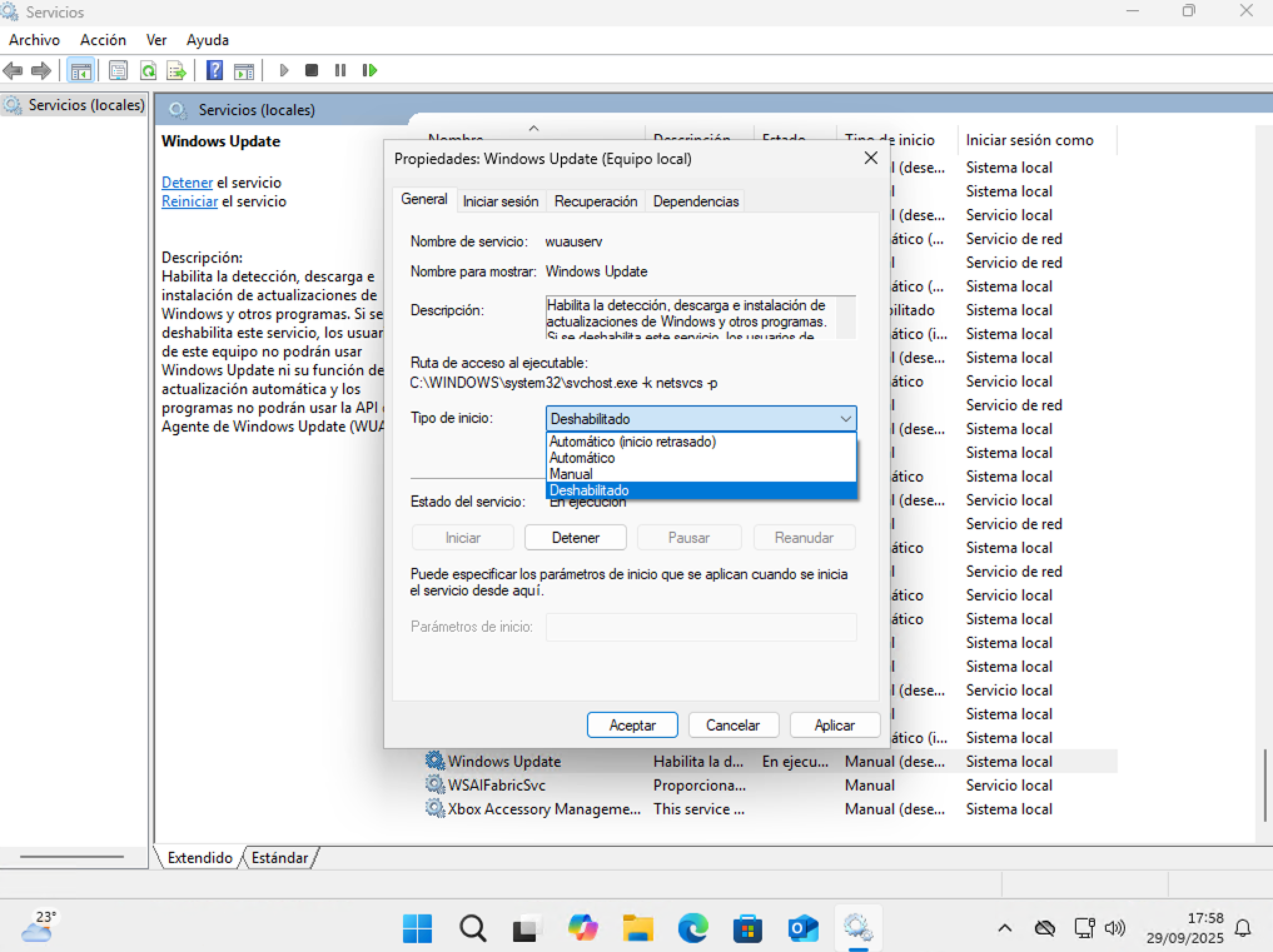 Actualizaciones desactivadas
