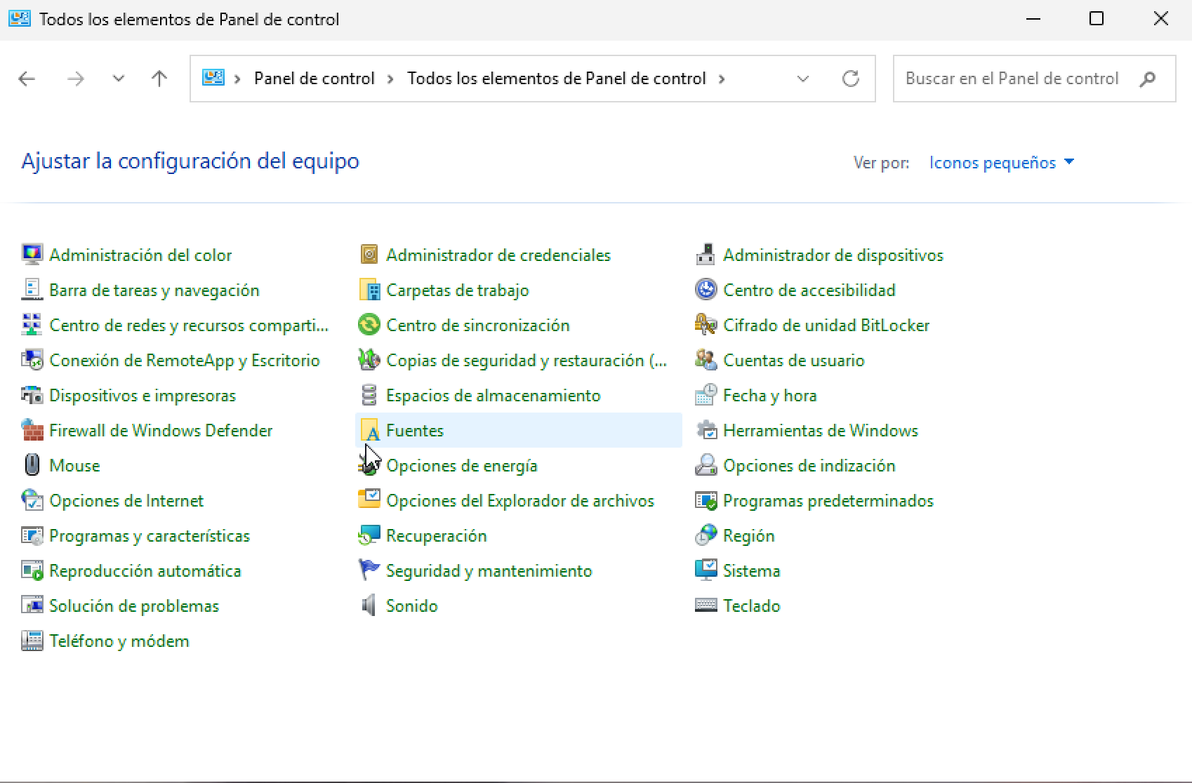 Panel de control