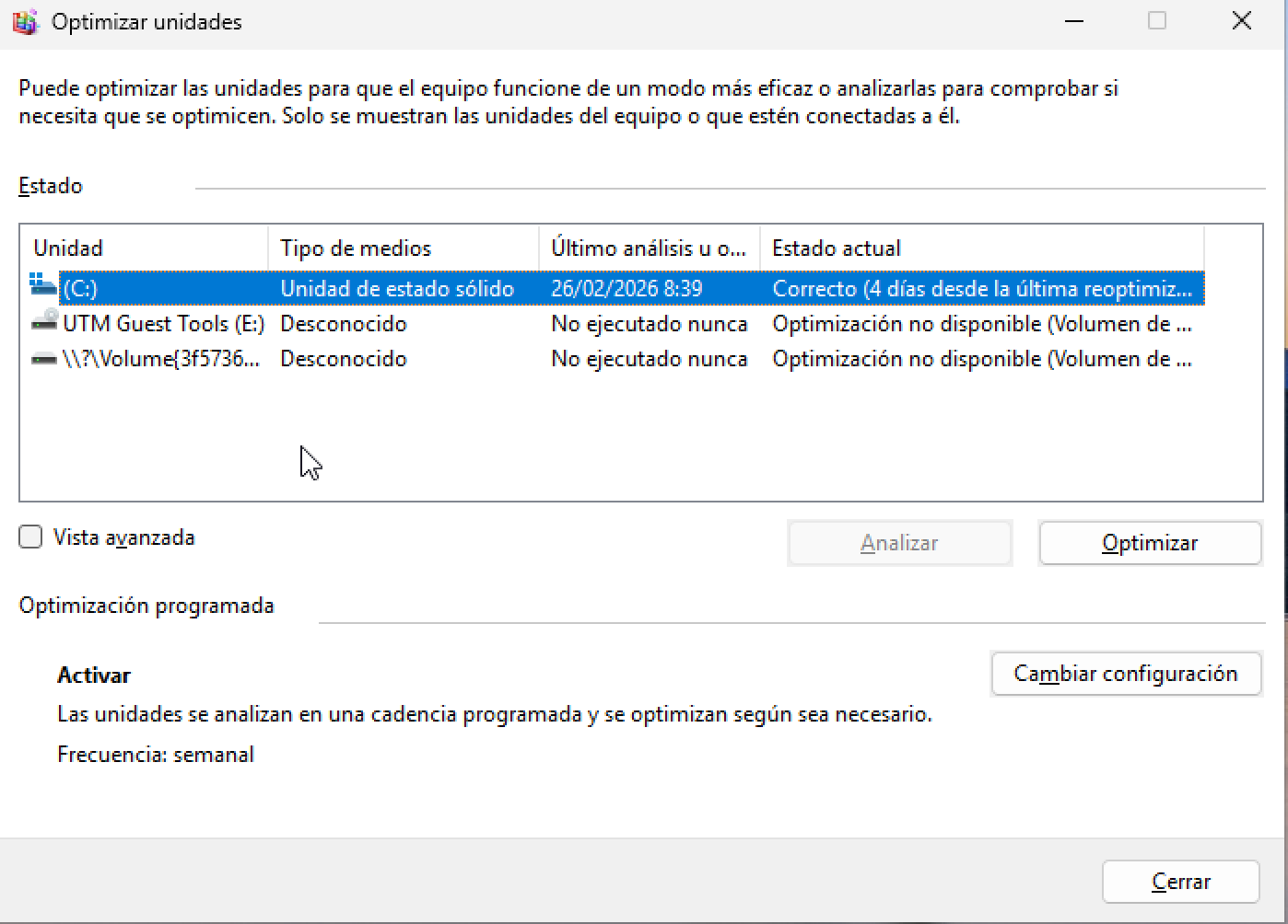 Optimización y desfragmentación de unidades
